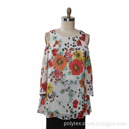 Ladies Blouse Long Sleeves Clip Dot Chiffon Woven